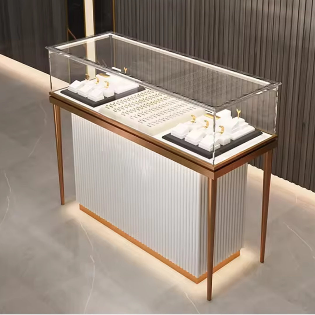 Manufacturer, Exporter, Importer, Supplier, Wholesaler, Retailer, Trader of Custom Free Standing Glass Jewelry Display Case New Design Jewellery Showcase For Sale in Dubai, Dubai,UAE, 