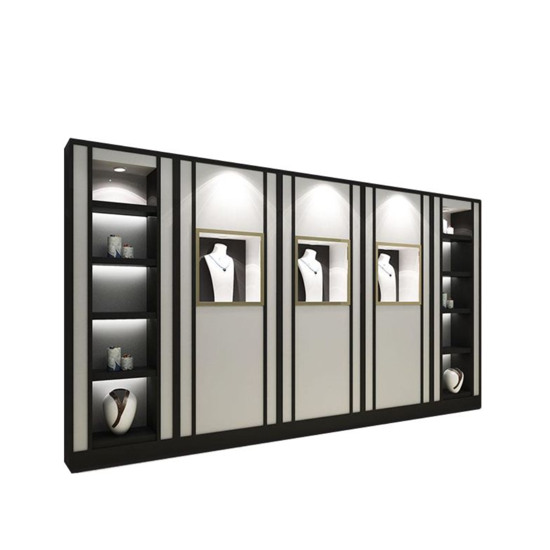 Manufacturer, Exporter, Importer, Supplier, Wholesaler, Retailer, Trader of Large jewelry store wall cabinet design brand jewellery shop wall showcase supplier in Dubai, Dubai,UAE, 