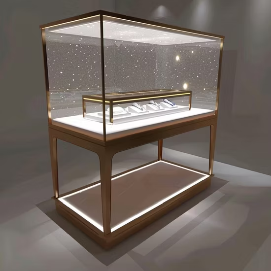 Manufacturer, Exporter, Importer, Supplier, Wholesaler, Retailer, Trader of New Stainless Steel Vitrine Glass Jewelry Display Showcase For Brand Jewellery Shop in Dubai, Dubai,UAE, 