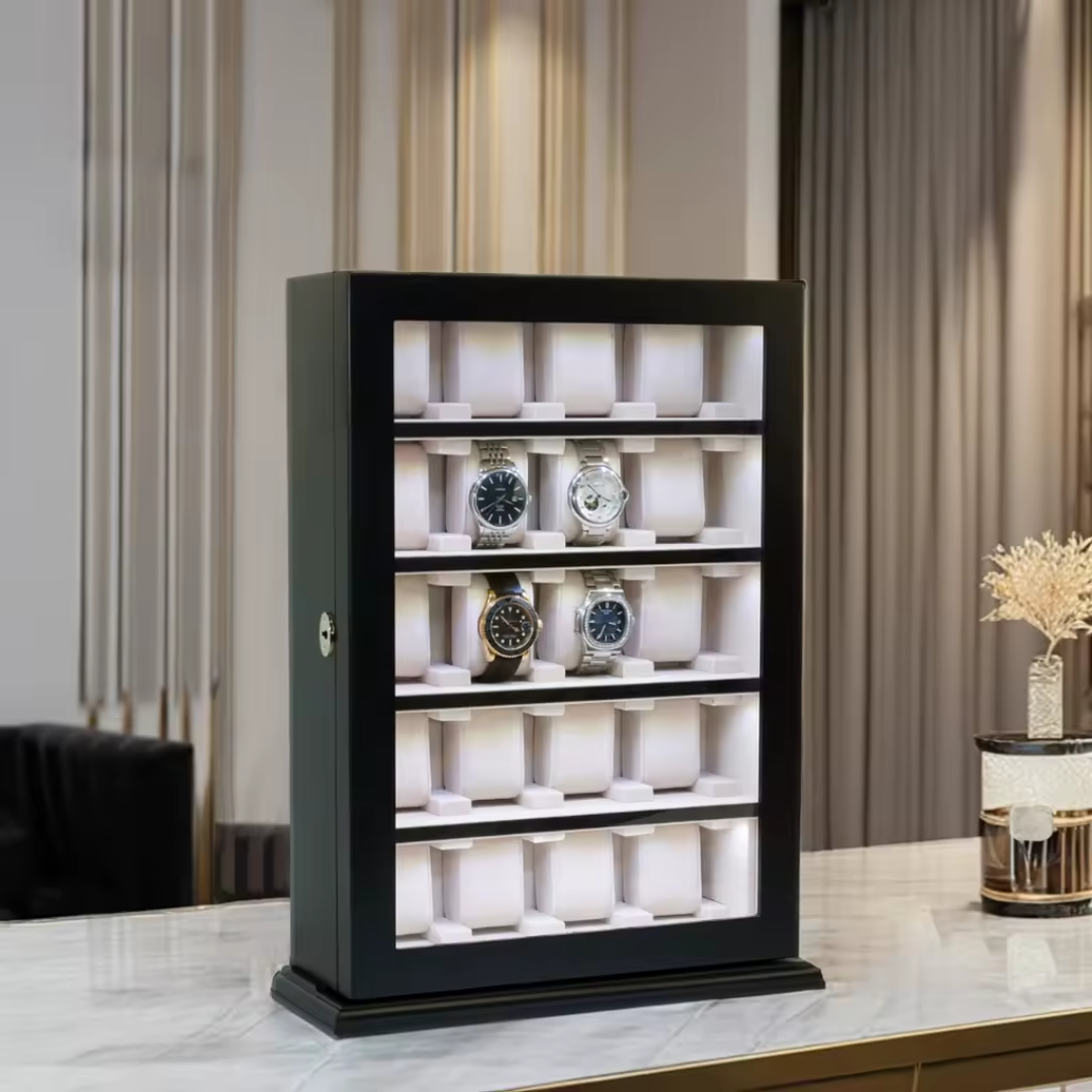 Manufacturer, Exporter, Importer, Supplier, Wholesaler, Retailer, Trader of Watch Wall Mounted Wooden Display Case with LED Light in Dubai, Dubai,UAE, 